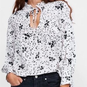 Zara Black and White Floral Blouse